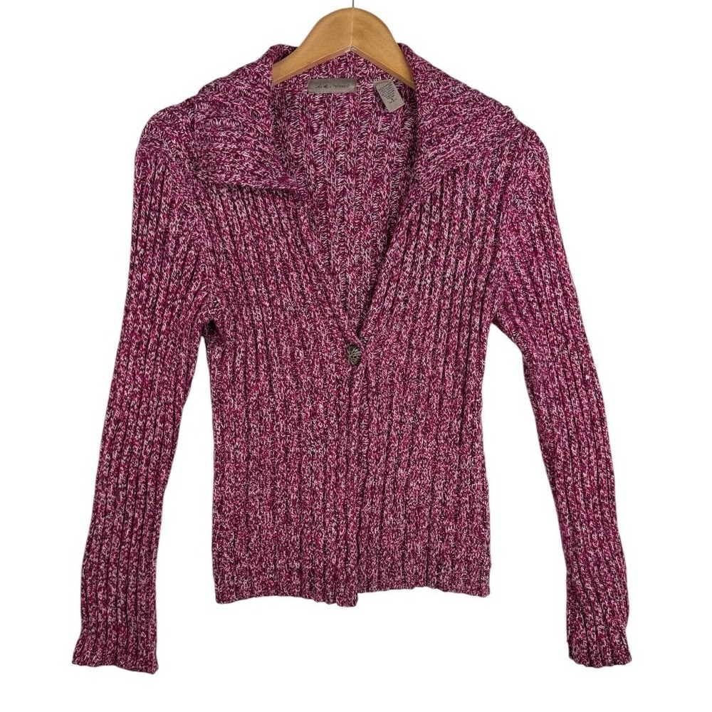 i.e. Relaxed One Button Marled Knit Collared Wool Blend Cardigan size Small Pink